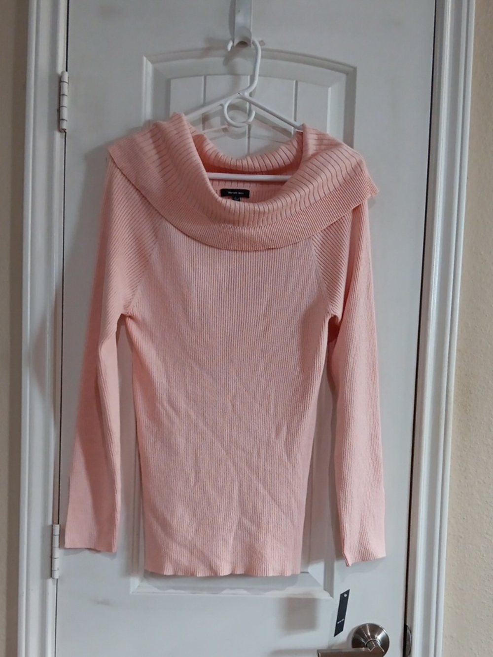 NWT Verve Ami Ballerina Pink Ribbed Cowl Neck Off Shoulder Sweater Size Large L